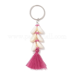 Natural Shell Polycotton(Polyester Cotton) Tassels Pendant Keychains&nbsp;KEYC-JKC01292