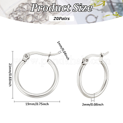 20 Pairs 201 Stainless Steel Hoop Earrings&nbsp;STAS-UN0022-38