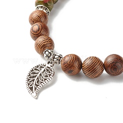 Reiki Natural Unakite & Wenge Wood Beads Stretch Bracelet&nbsp;BJEW-JB06896-05