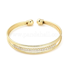 Brass Micro Pave Clear Cubic Zirconia 3-Line Open Cuff Bangles for Women&nbsp;BJEW-M312-06G