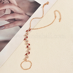 Elegant Brass Pave Clear and Red Cubic Zirconia Leaf Slave Bracelets&nbsp;YE0972
