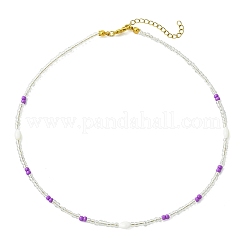 Rice Natural Shell and Round Glass Seed Beaded Necklaces for Women&nbsp;NJEW-MZ00153
