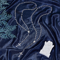 2Pcs Faceted Rondelle Clear Glass Rosary Bead Necklaces&nbsp;NJEW-GO0001-12