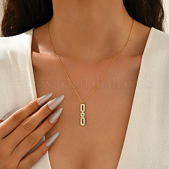 Stainless Steel Micro Pave Clear Cubic Zirconia Geometric Oval Pendant Necklaces for Women&nbsp;JD6155