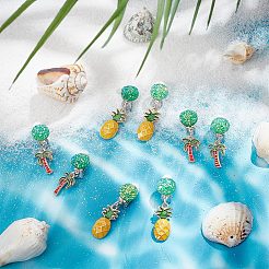 4 Pairs 2 Style Coconut Tree & Pineapple Enamel Dangle Clip-on Earring&nbsp;EJEW-AR0001-08