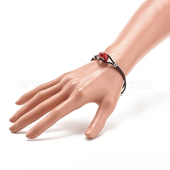 Lampwork Big Rondelle Link Bracelet with Cowhide Leather Cord for Women&nbsp;BJEW-JB07848