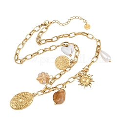 304 Stainless Steel & Resin & Imitation Pearl Multi-Pendant Bib Necklaces for Women&nbsp;SA-CBA717A-02G-02