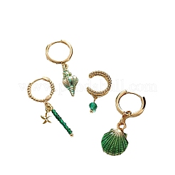 4Pcs Brass Glass Hoop Earring & Cuff Earring Sets&nbsp;FS-WG63380-04