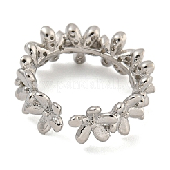 Flower Rack Plating Brass Micro Pave Cubic Zirconia Open Cuff Rings for Women&nbsp;RJEW-I107-06P