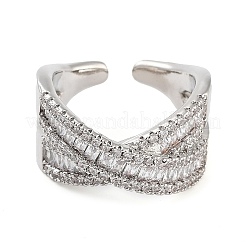 Rack Plating Brass Micro Pave Cubic Zirconia Open Cuff Rings&nbsp;RJEW-C080-09P