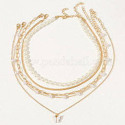 Alloy & Plastic Pearl & Acrylic Pendant Multi Layered Necklaces&nbsp;FS-WG3D102-02