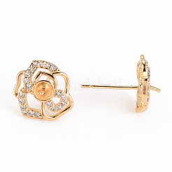 Brass Micro Pave Clear Cubic Zirconia Stud Earring Findings&nbsp;KK-S356-239-NF