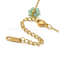 304 Stainless Steel & Glass Colorful Flower Link Chain Necklaces for Women&nbsp;NJEW-K383-05G