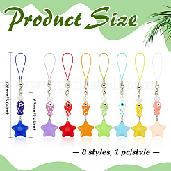 8Pcs Porcelain & Acrylic Mobile Straps&nbsp;HJEW-PH02161