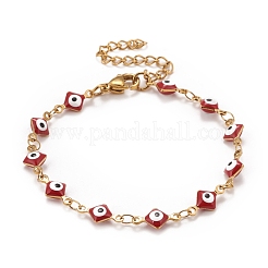 Enamel Rhombus with Evil Eye Link Chains Bracelet&nbsp;BJEW-P271-03G