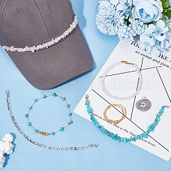 Synthetic Turquoise & Natural Rose Quartz Chips & Acrylic & 304 Stainless Steel & Brass Link Baseball Cap Chain&nbsp;AJEW-WR00002