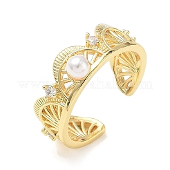 Brass with ABS Plastic Pearl Cuff Open Rings&nbsp;RJEW-Z145-04G