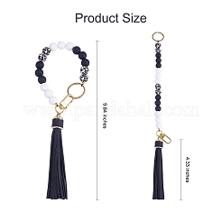 Silicone Round Beaded Keychain with Imitation Leather Tassel&nbsp;KEYC-SW00005-01
