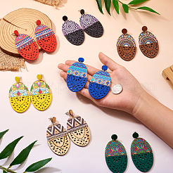7 Pairs 7 Styles Wood Stud Earrings&nbsp;EJEW-TA0001-51