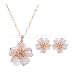 Flower Alloy Cat Eye Pendant Necklaces & Stud Earrings Sets&nbsp;FS-WG11189-01