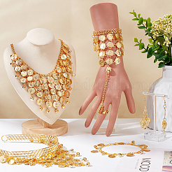 Alloy Flat Round Charms Cluster Bib Necklace & Ring Bracelet & Dangle Earrings & Headwears & Anklets&nbsp;SJEW-AN0001-47