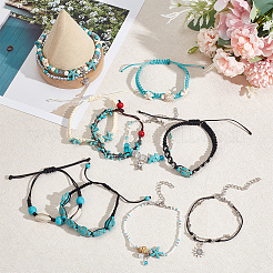 10Pcs 10 Style Synthetic Turquoise & Natural Shell & Seed Braided Bead Bracelet & Anklet&nbsp;AJEW-AN0007-10