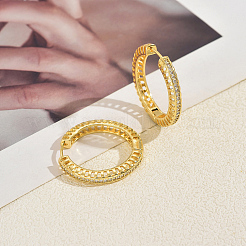 Hollow Brass Clear Cubic Zirconia Hoop Earrings&nbsp;SP8143