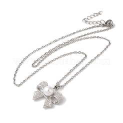 Brass Micro Pave Clear Cubic Zirconia Bowknot Pendant Necklaces&nbsp;NJEW-C054-04P