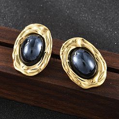 201 Stainless Steel Oval Stud Earrings&nbsp;EJEW-P304-05G