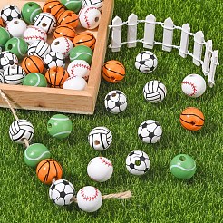 50Pcs 5 Styles Printed Natural Wood European Beads&nbsp;WOOD-YW0001-06