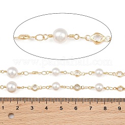 Rack Plating Brass & Round ABS Imitation Pearl & Glass Beaded Link Chains&nbsp;KK-CBA3816-01A
