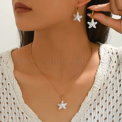 Bohemian 201 Stainless Steel & Plastic Starfish Pendant Necklace & Earrings Sets for Women&nbsp;FT6216