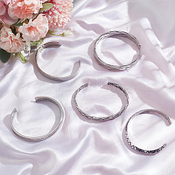 5Pcs 5 Styles Tibetan Style Alloy & 304 Stainless Steel Open Cuff Bangles Set for Women&nbsp;BJEW-AN0001-45