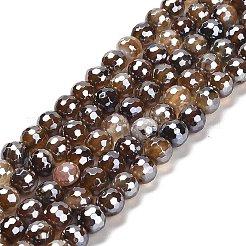 Electroplated Natural Agate Round Beads Strands&nbsp;G-L598-A01-01B