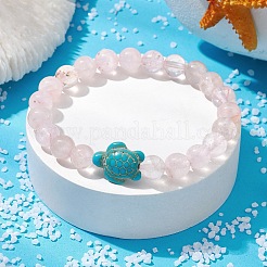Natural Rose Quartz & Synthetic Turquoise Turtle Beaded Stretch Bracelet&nbsp;BJEW-JB09699-02