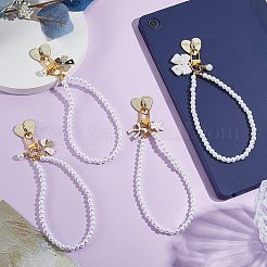 4Pcs Bowknot Alloy & Resin Imitation Pearl Pendant Decorations&nbsp;HJEW-PH02435