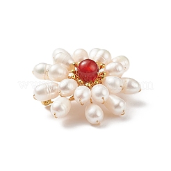 Natural Carnelian & Pearl Braided Bead Flower Lapel Pin&nbsp;JEWB-TA00006-02