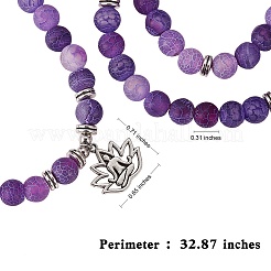 Natural Weathered Agate Round Beaded Wrap Bracelet with Alloy Ohm/Aum Lotus&nbsp;AJEW-PH00503-01