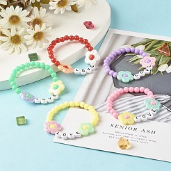 Love Flower Beads Stretch Bracelet for Kid&nbsp;BJEW-JB06954