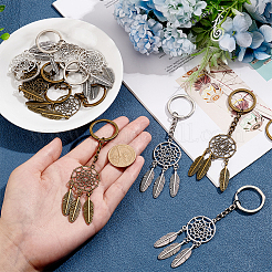 12Pcs 2 Colors Woven Net/Web with Feather Pendant Alloy Keychain&nbsp;KEYC-NB0001-58