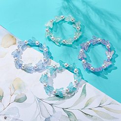 4Pcs 4 Color Acrylic Butterfly & Plastic Pearl Beaded Stretch Bracelets&nbsp;BJEW-JB08859