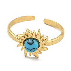 Ion Plating(IP) 304 Stainless Steel Synthetic Turquoise Cuff Rings&nbsp;G-Z056-01G-04