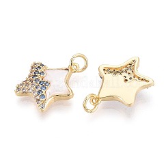 Brass Micro Pave Cubic Zirconia and Shell Pendants&nbsp;KK-T072-36G