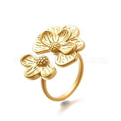 Flower 201 Stainless Steel Open Cuff Ring for Women&nbsp;RJEW-A053-02I-G
