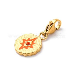 Flat Round with Star 304 Stainless Steel Rhinestone & Enamel Pendant Decorations&nbsp;STAS-I331-08G