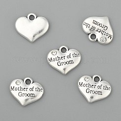 Wedding Theme Antique Silver Tone Tibetan Style Alloy Heart with Mother of the Groom Rhinestone Charms&nbsp;LS-TIBEP-N005-17A