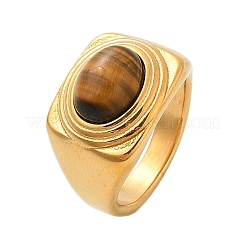 Oval Natural Tiger Eye Finger Rings&nbsp;RJEW-Q007-06G