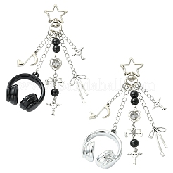 2Pcs 2 Colors Alloy & Acrylic & Glass Pendant Decorations&nbsp;HJEW-YW00390