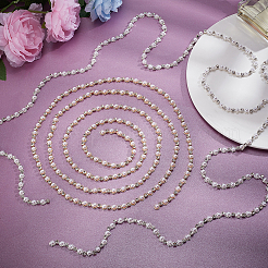 4 Yard 2 Style Rhinestones Cup Chains with ABS Plastic Pearl Beaded&nbsp;LCHA-NB0001-01