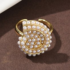 ABS Plastic Pearl Finger Rings&nbsp;RJEW-L128-02G